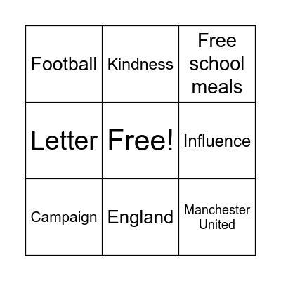 Marcus Rashford Bingo! Bingo Card