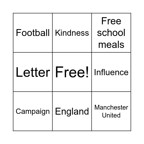 Marcus Rashford Bingo! Bingo Card