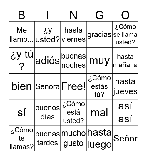 UNIDAD 1-1 Bingo Card