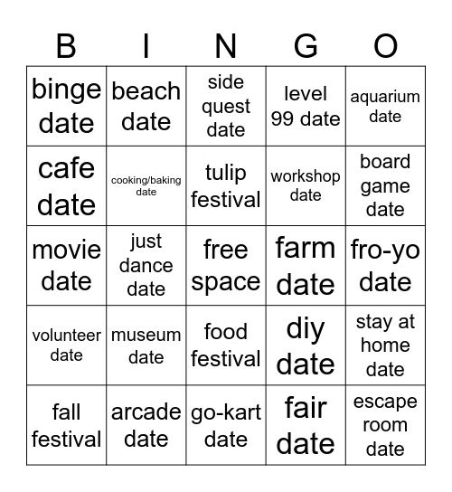 2026-2027 Dates to Go Bingo Card