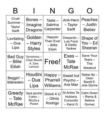 Music Bingo Card