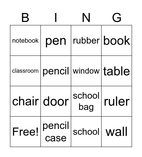 School Again Bingo Card