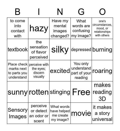 Sensory Bingo  Bingo Card
