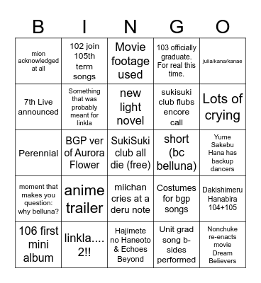 Hasu Bingo Card
