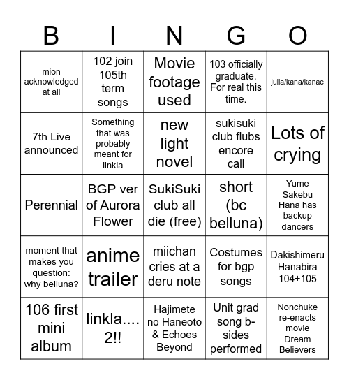 Hasu Bingo Card