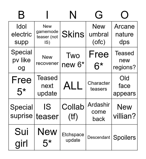 Untitled Bingo Card