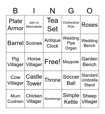 ACNH Bingo - UK Theme Bingo Card