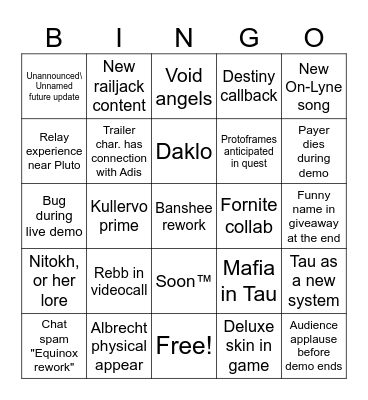 TennoCon 2026 Bingo Card
