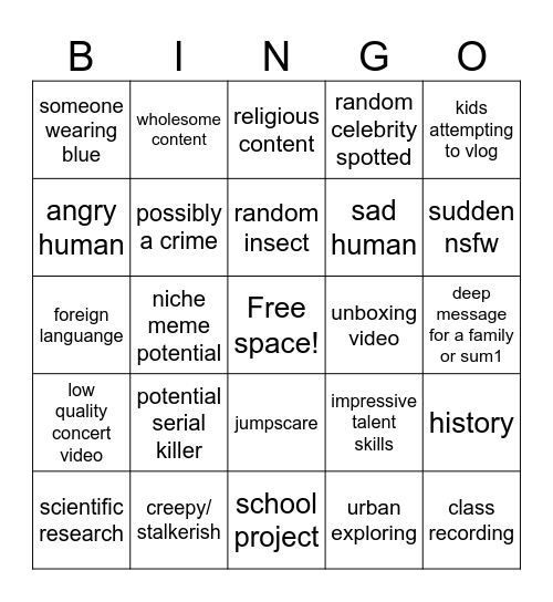 youtube recycle bin Bingo Card