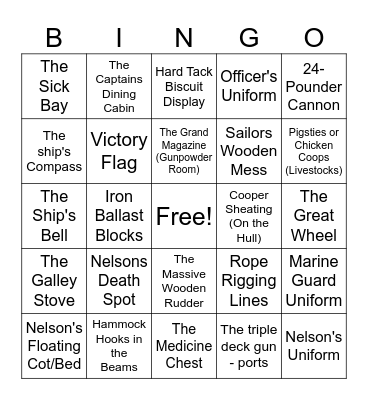 HMS Victory Bingo Card