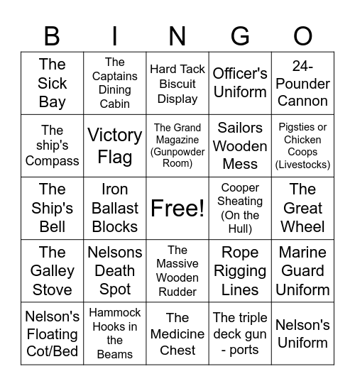 HMS Victory Bingo Card