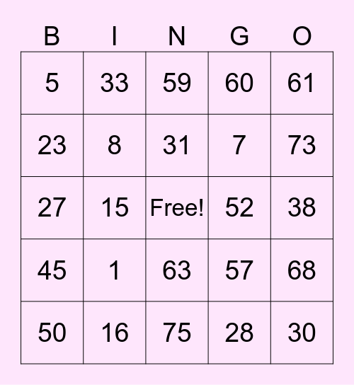 Untitled Bingo Card