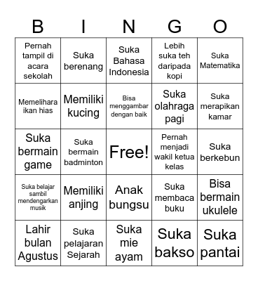 Human Bingo! Bingo Card