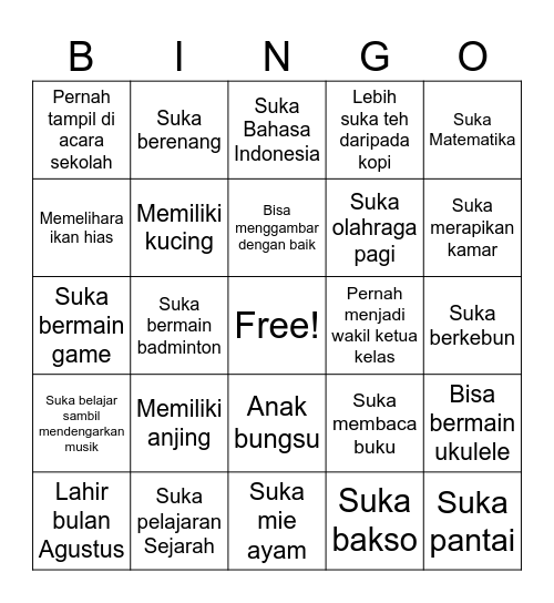 Human Bingo! Bingo Card