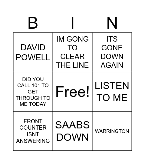 Untitled Bingo Card