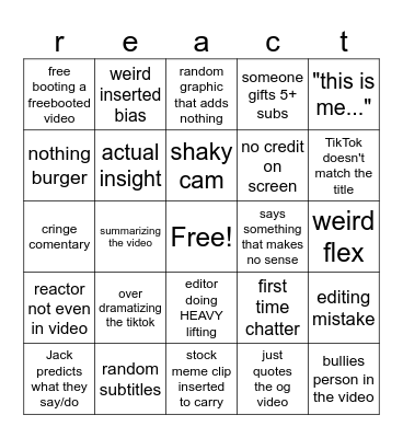 sniperwolf Bingo Card
