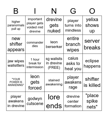 invasion drevine bingo Card