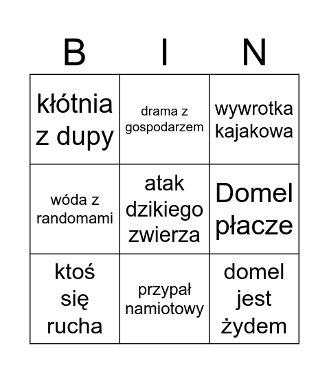 Namioty Bingo Card