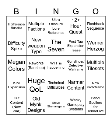 TennoCon 2026 Bingo Card