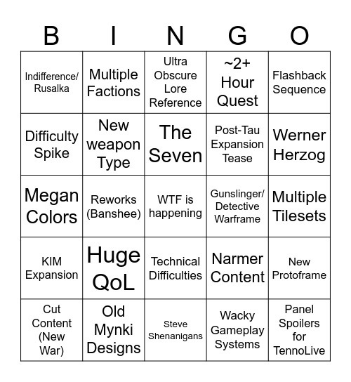 TennoCon 2026 Bingo Card