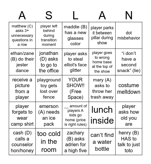 Players Week #3!! Bingo Card