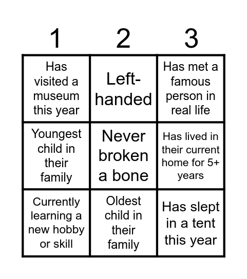 Get to Know You! Bingo Card