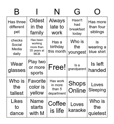 Know you Best Bingo Card