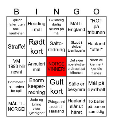 Norge-England Bingo Card