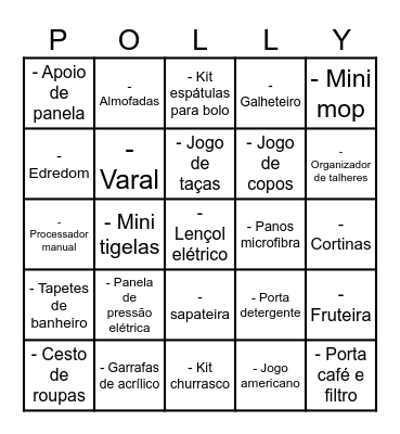 Chá de panela da Polly Bingo Card