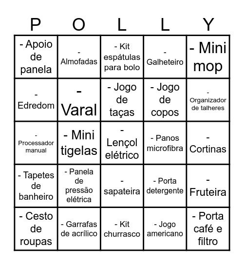 Chá de panela da Polly Bingo Card