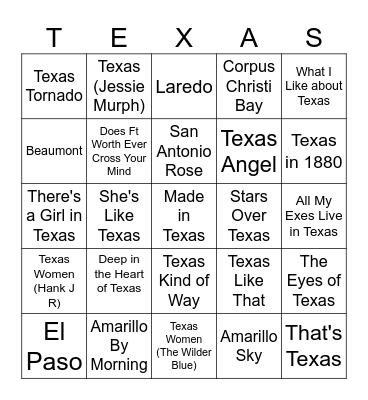 Songs About Texas Bingo Card