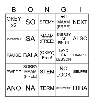 Para di tuyo Bingo Card