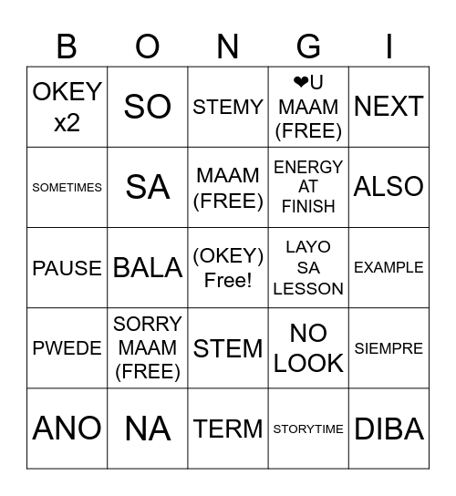 Para di tuyo Bingo Card