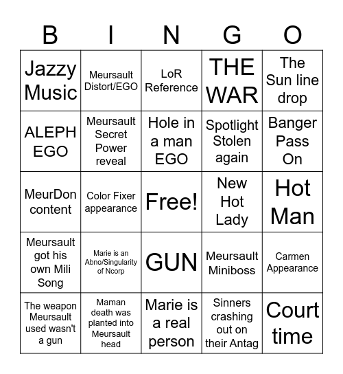 Canto X Bingo Card