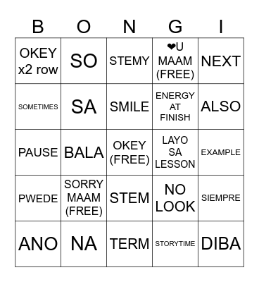 Para di tuyo Bingo Card