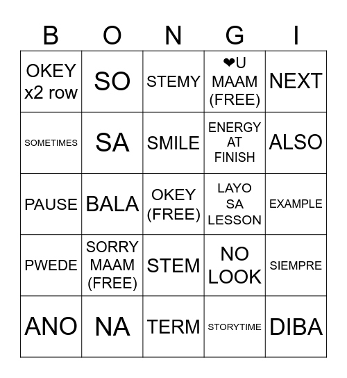 Para di tuyo Bingo Card