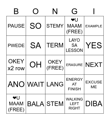 Para di tuyo Bingo Card