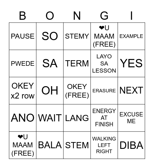 Para di tuyo Bingo Card
