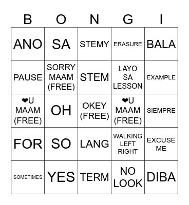 Para di tuyo Bingo Card