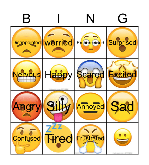 Feelings with emojis Bingo Card Bingo Card