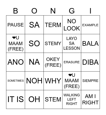 Para di tuyo Bingo Card