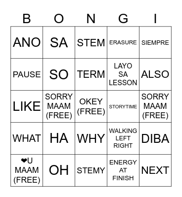 Para di tuyo Bingo Card