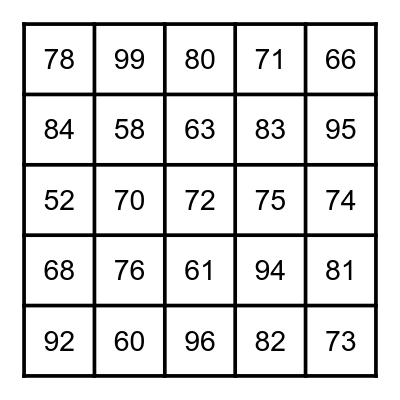 #s 50-100 Bingo Card