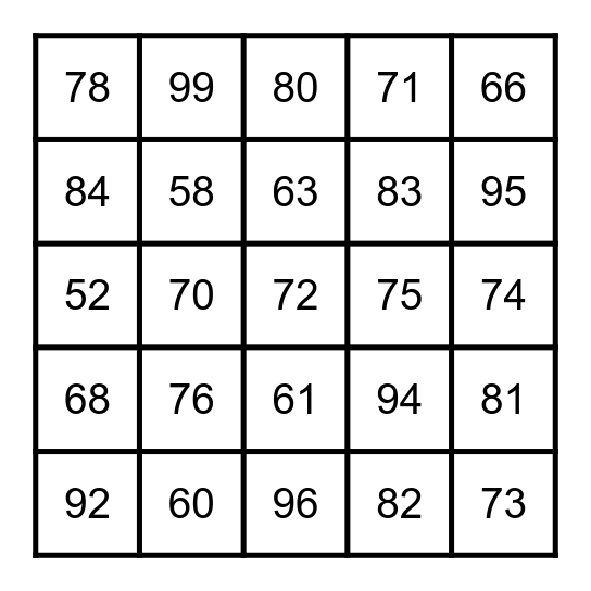 #s 50-100 Bingo Card
