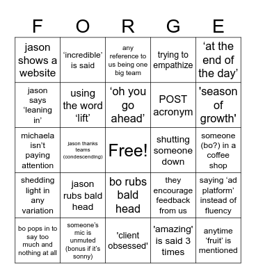 Corporate Bingo Card