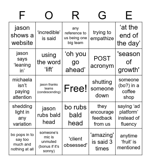 Corporate Bingo Card