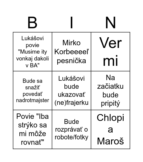 Šimon Bingo Card