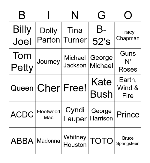 80's Bingo Card