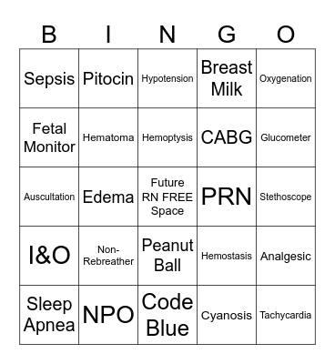 Student Nurse Intern Bingo Card