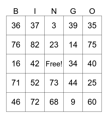 Untitled Bingo Card